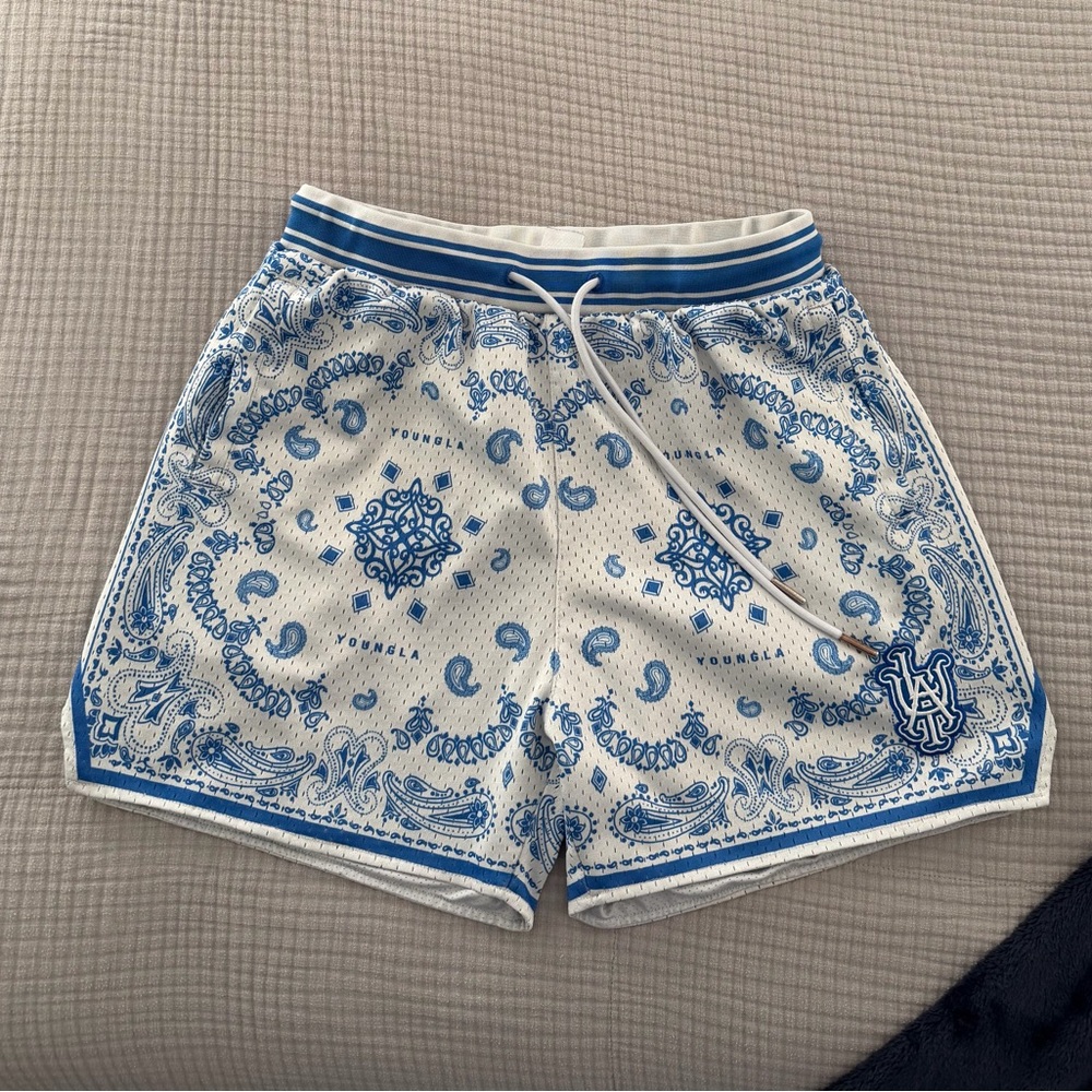 YoungLA Blue and White Athletic Shorts (quad reveal short)